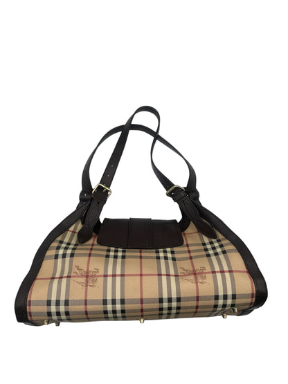 Burberry Haymarket Check Tote – Dark Brown Leather Trim & Gold Hardware