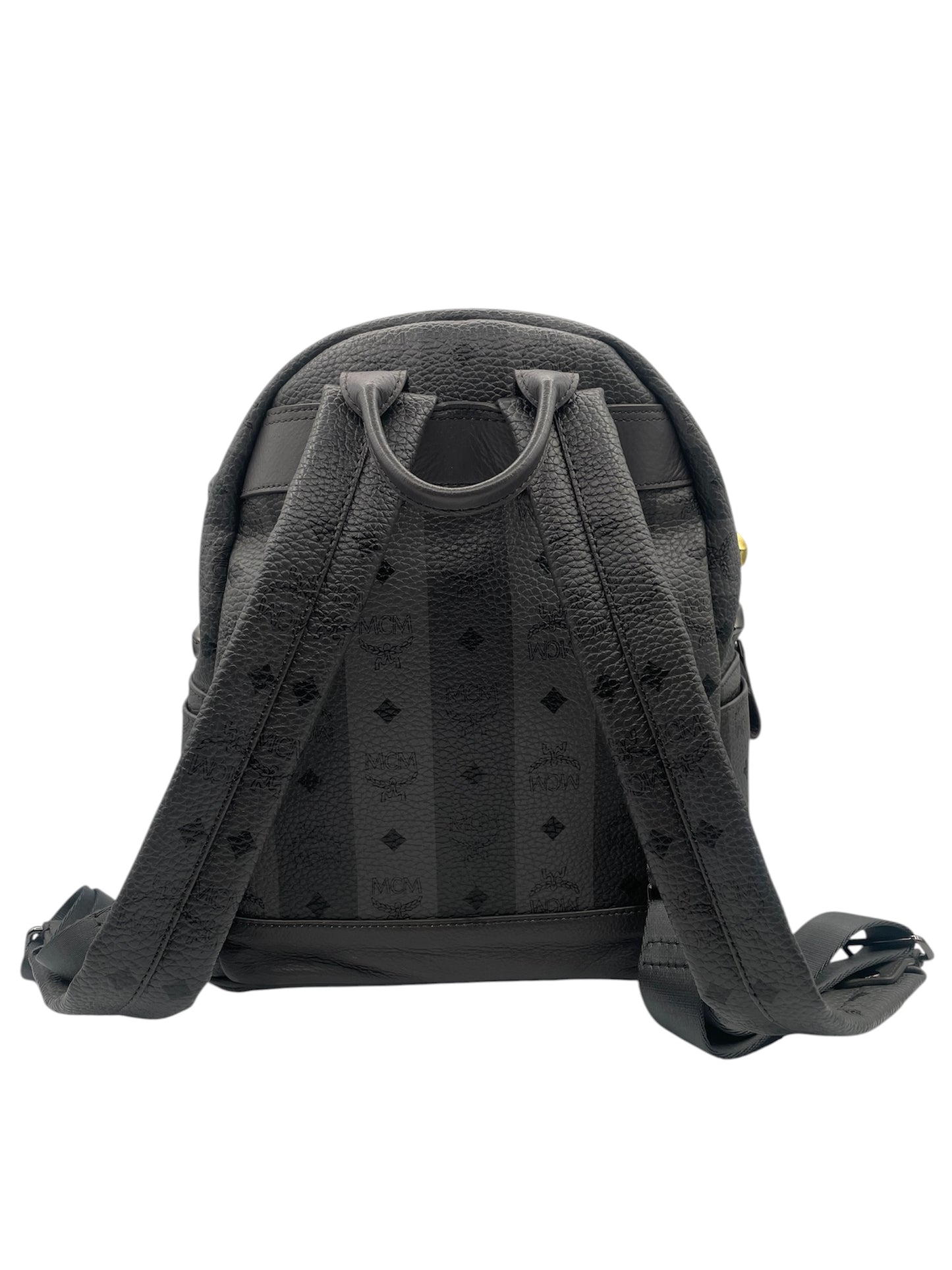 MCM Stark Studded Backpack Visetos w/Gold & Gunmetal Studs- Grey
