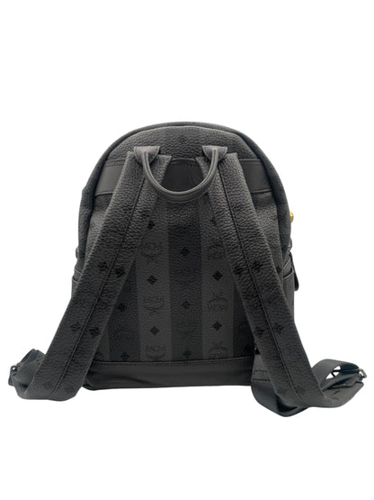 MCM Stark Studded Backpack Visetos w/Gold & Gunmetal Studs- Grey