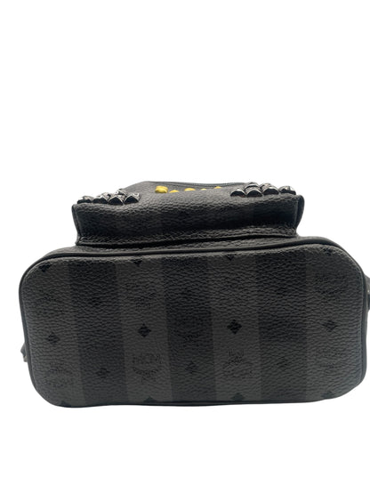 MCM Stark Studded Backpack Visetos w/Gold & Gunmetal Studs- Grey