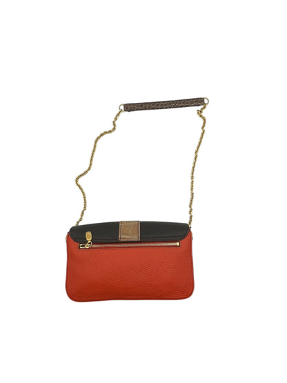 MCM Colorblock Leather Chain Crossbody – Orange, Black & Croc‑Embossed Trim