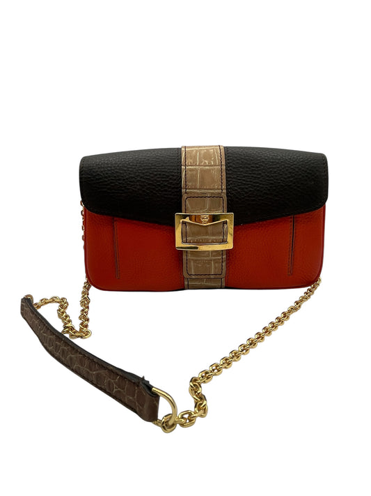 MCM Colorblock Leather Chain Crossbody – Orange, Black & Croc‑Embossed Trim