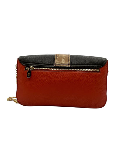 MCM Colorblock Leather Chain Crossbody – Orange, Black & Croc‑Embossed Trim