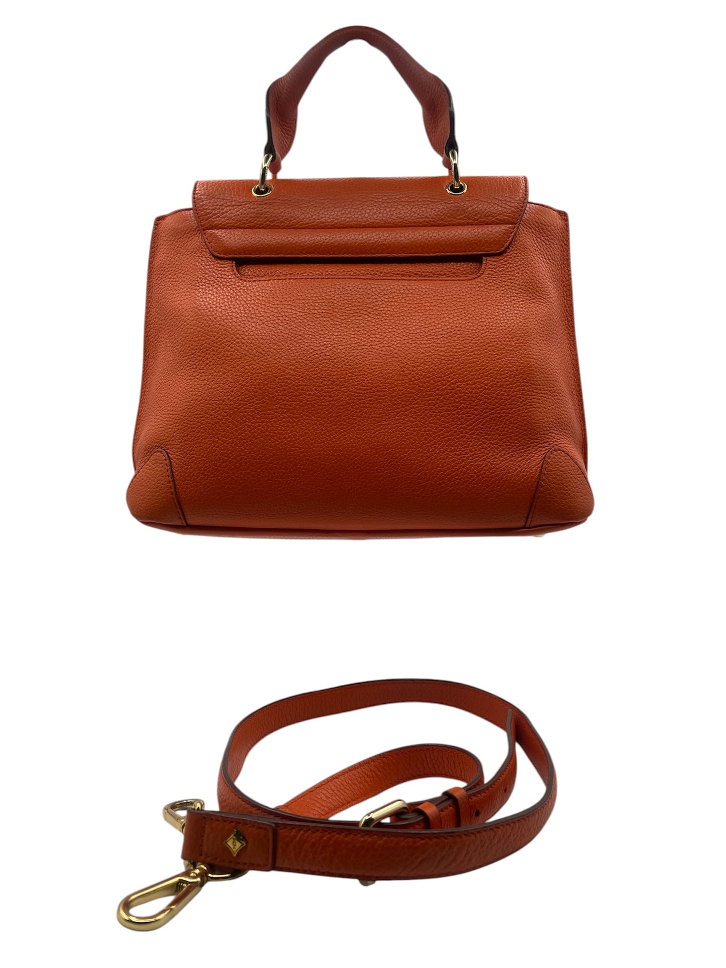 MCM Patricia Pebbled Leather Satchel Top Handle Crossbody Purse- Orange