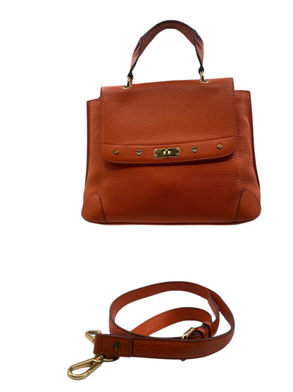 MCM Patricia Pebbled Leather Satchel Top Handle Crossbody Purse- Orange