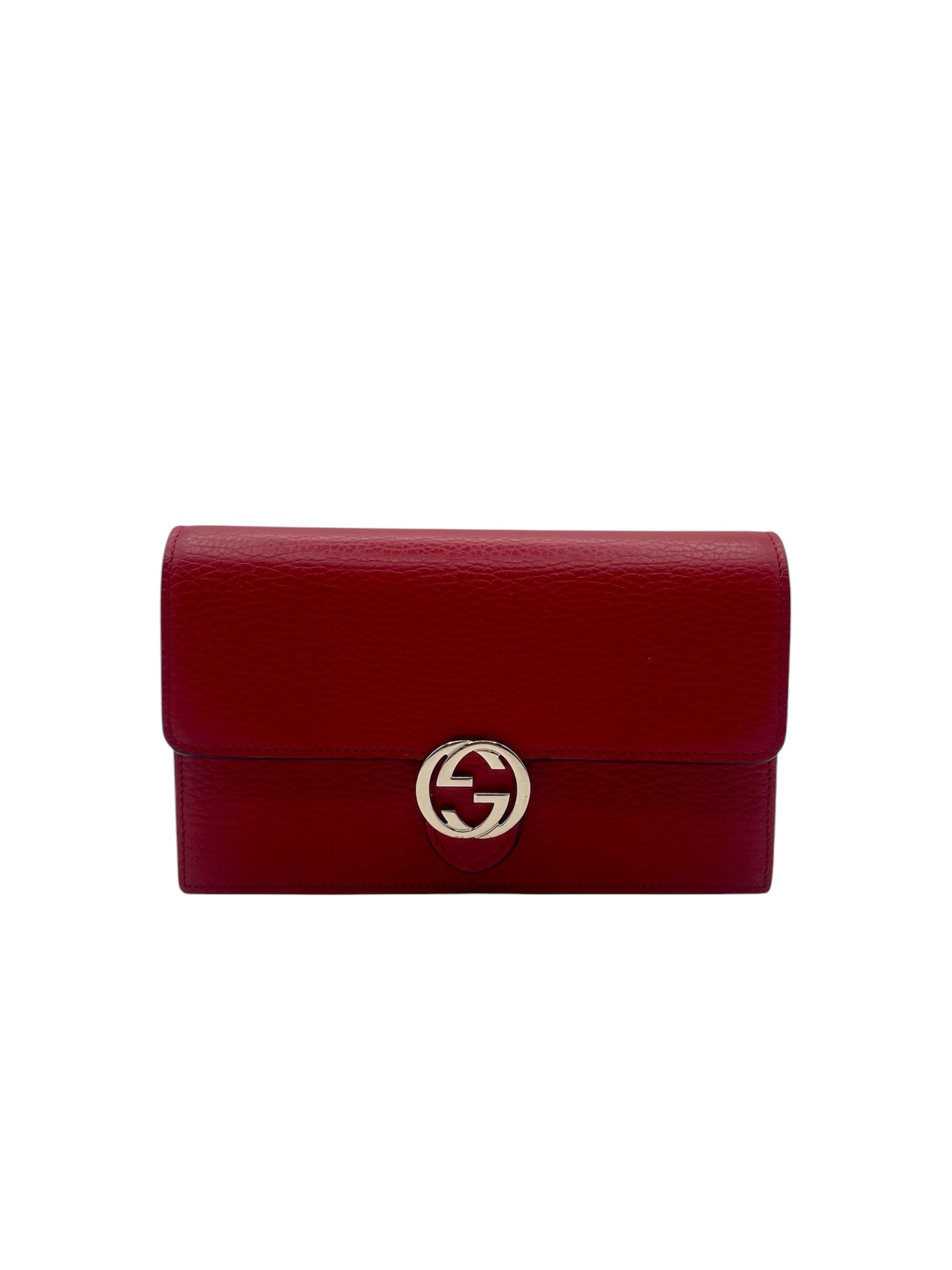 Gucci Soho Leather Chain Crossbody- Red Pebbled Leather w/Gold Hardware