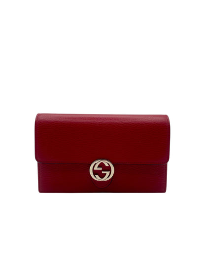 Gucci Soho Leather Chain Crossbody- Red Pebbled Leather w/Gold Hardware
