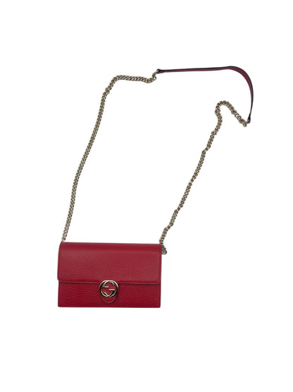 Gucci Soho Leather Chain Crossbody- Red Pebbled Leather w/Gold Hardware