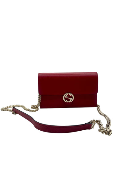 Gucci Soho Leather Chain Crossbody- Red Pebbled Leather w/Gold Hardware