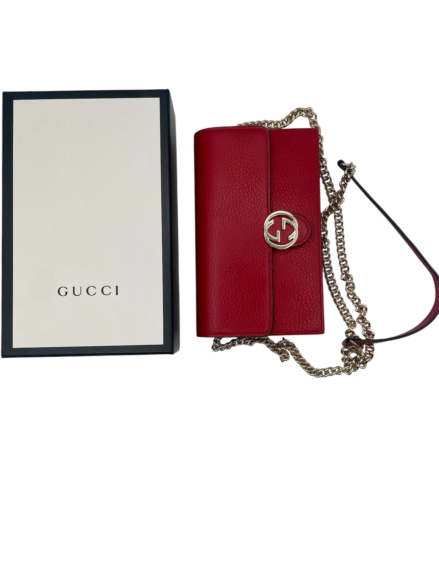 Gucci Soho Leather Chain Crossbody- Red Pebbled Leather w/Gold Hardware