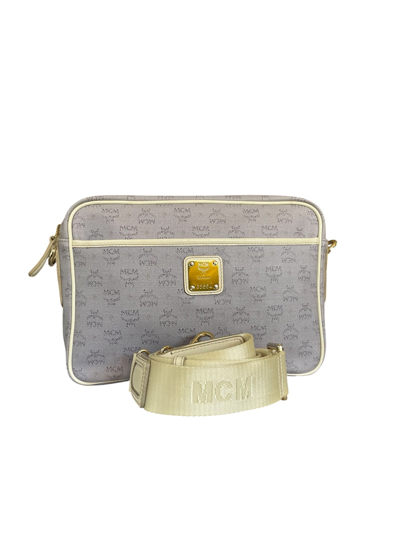 MCM Visetos Crossbody Bag Cream Trim Gold Hardware- Light Grey