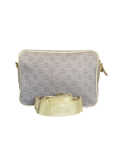MCM Visetos Crossbody Bag Cream Trim Gold Hardware- Light Grey
