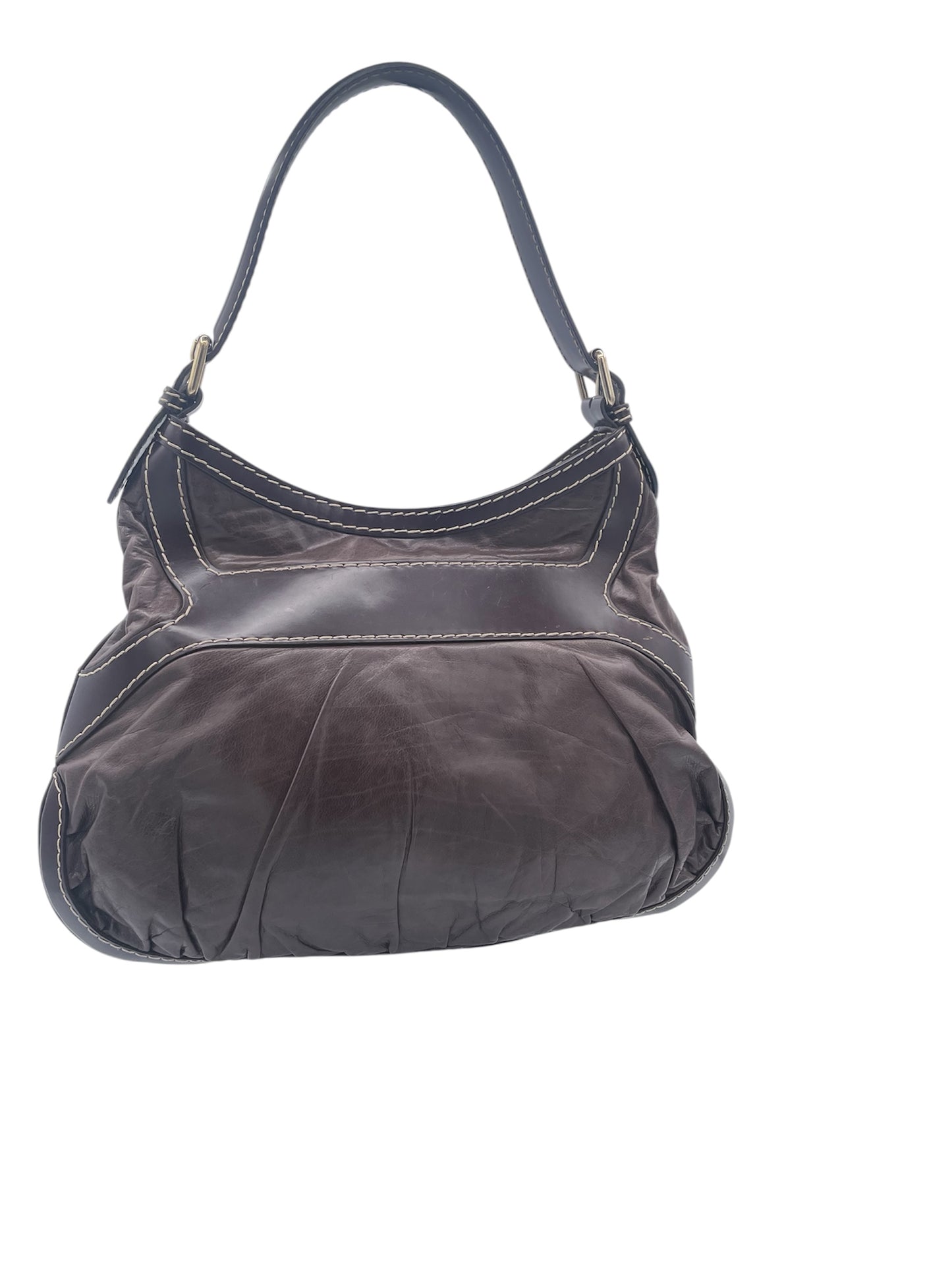 Gucci Jackie Horsebit Hobo Contrast Stitching Leather Shoulder Bag- Dark Brown