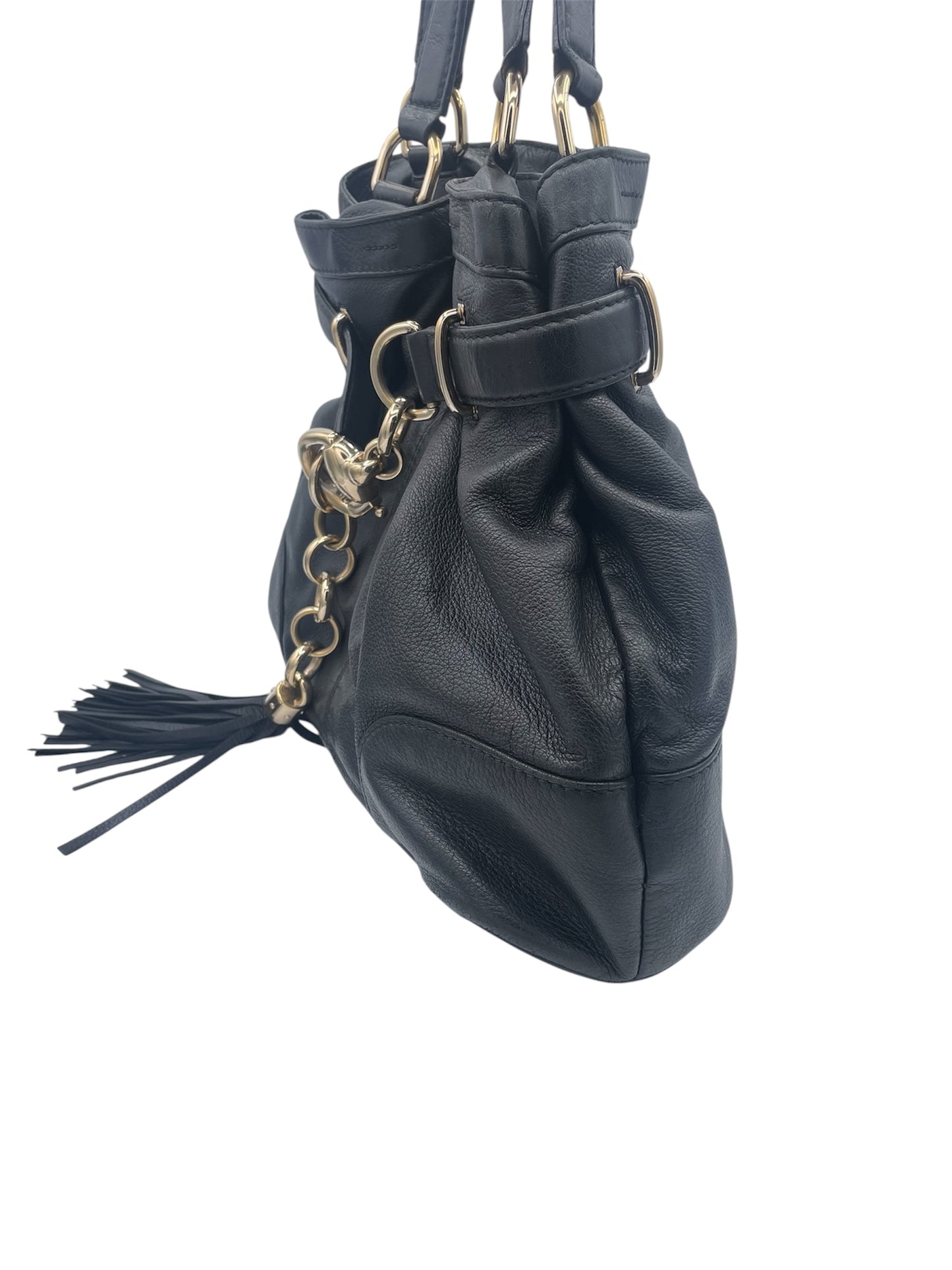 Gucci Soho Leather Chain Tote Tassel Detail Gold Hardware- Black