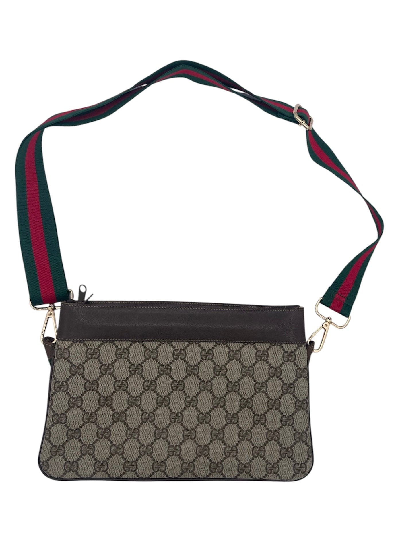 Gucci GG Canvas Shoulder Bag  w/Replacement Web Strap- Brown Leather Trim