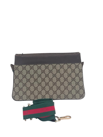 Gucci GG Canvas Shoulder Bag  w/Replacement Web Strap- Brown Leather Trim