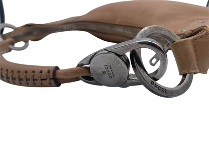 Gucci Leather Crescent Hobo Silver Hardware Thick Strap Rings- Tan