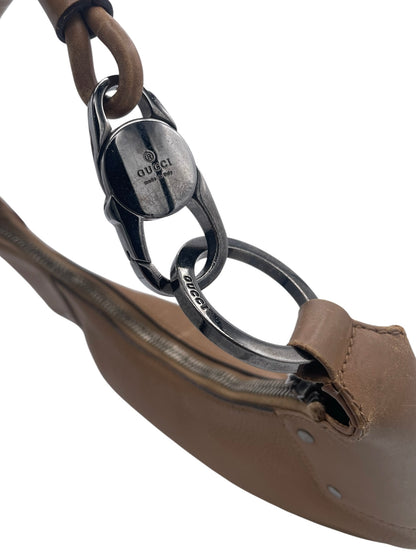 Gucci Leather Crescent Hobo Silver Hardware Thick Strap Rings- Tan