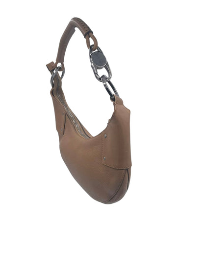 Gucci Leather Crescent Hobo Silver Hardware Thick Strap Rings- Tan