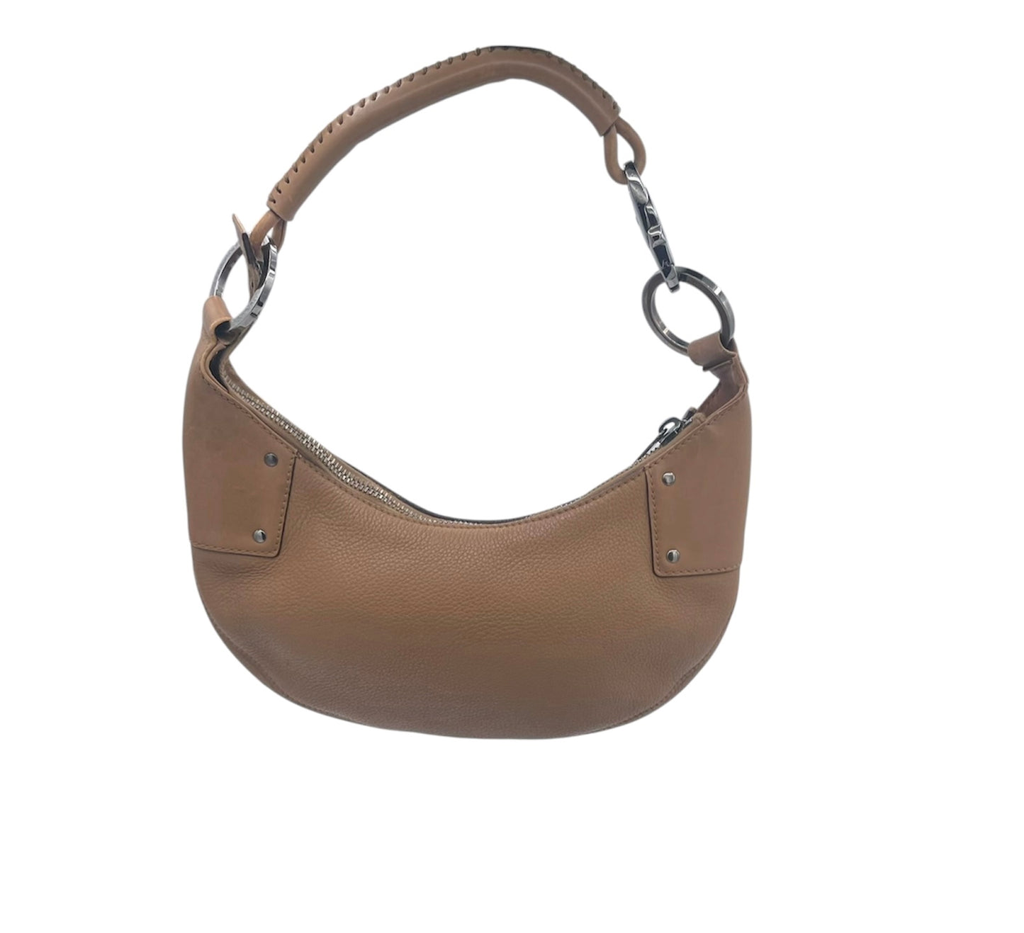 Gucci Leather Crescent Hobo Silver Hardware Thick Strap Rings- Tan