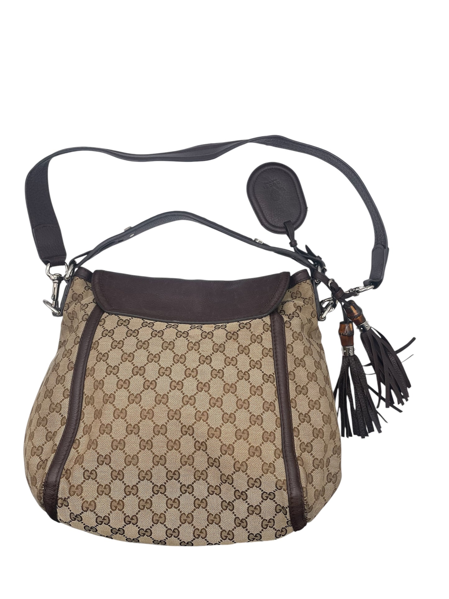 Gucci GG Indy Hobo Tassel Detail Leather Trim- Beige/Brown