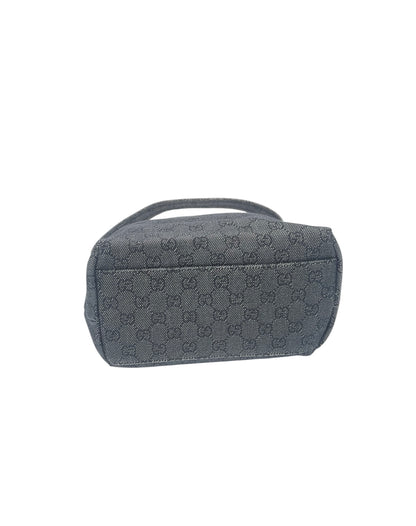 Gucci GG Canvas Shoulder Bag Leather Trim Front Zip Pocket- Dark Grey