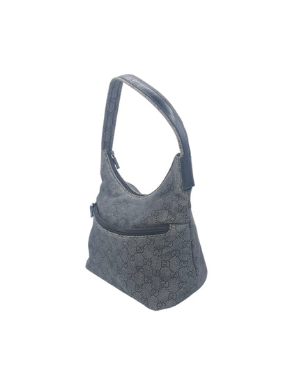 Gucci GG Canvas Shoulder Bag Leather Trim Front Zip Pocket- Dark Grey