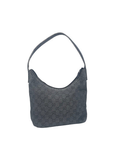 Gucci GG Canvas Shoulder Bag Leather Trim Front Zip Pocket- Dark Grey