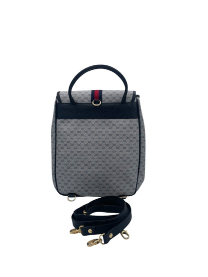 Gucci Ophidia GG Supreme Top Handle Backpack Web Stripe Leather Trim- Grey/Navy
