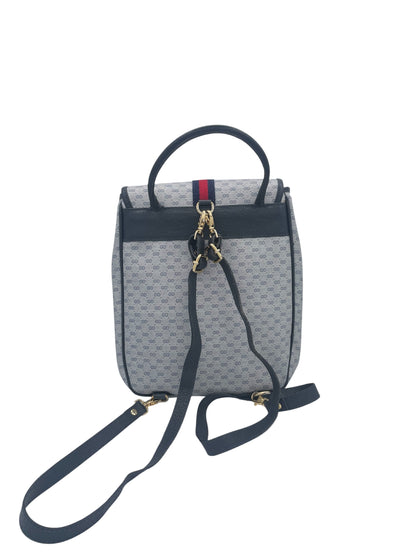 Gucci Ophidia GG Supreme Top Handle Backpack Web Stripe Leather Trim- Grey/Navy