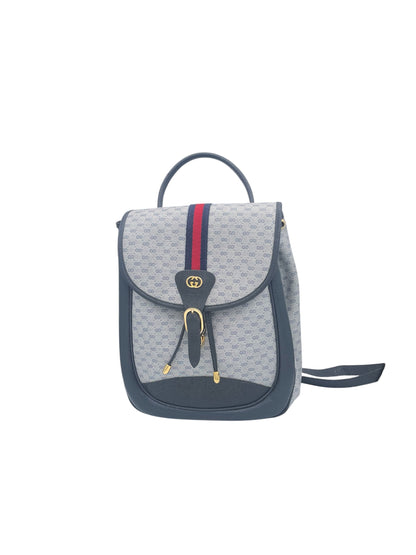 Gucci Ophidia GG Supreme Top Handle Backpack Web Stripe Leather Trim- Grey/Navy