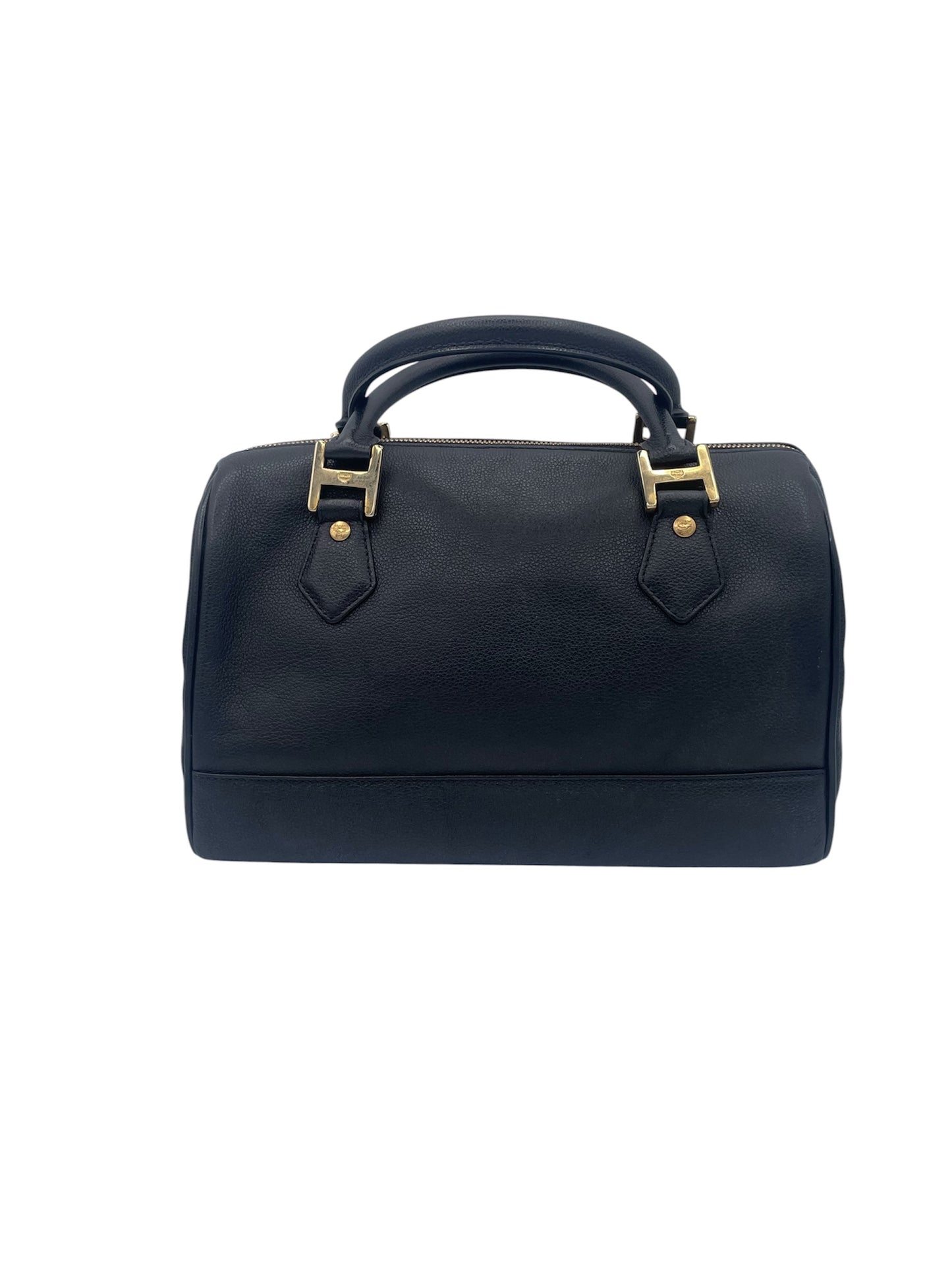 MCM Pebbled Leather Tote Gold Hardware Structured Classic- Black