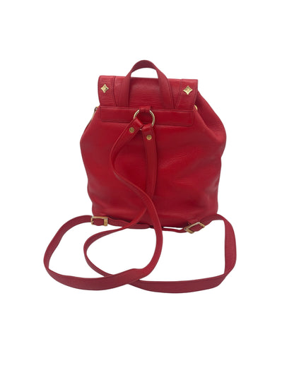 MCM Leather Studded Backpack Gold Hardware Drawstring Flap- Red