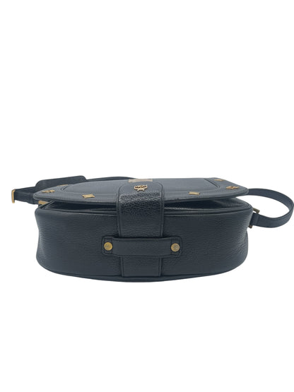 MCM Studded Leather Crossbody Shoulder Bag Gold Hardware Flap Style- Black