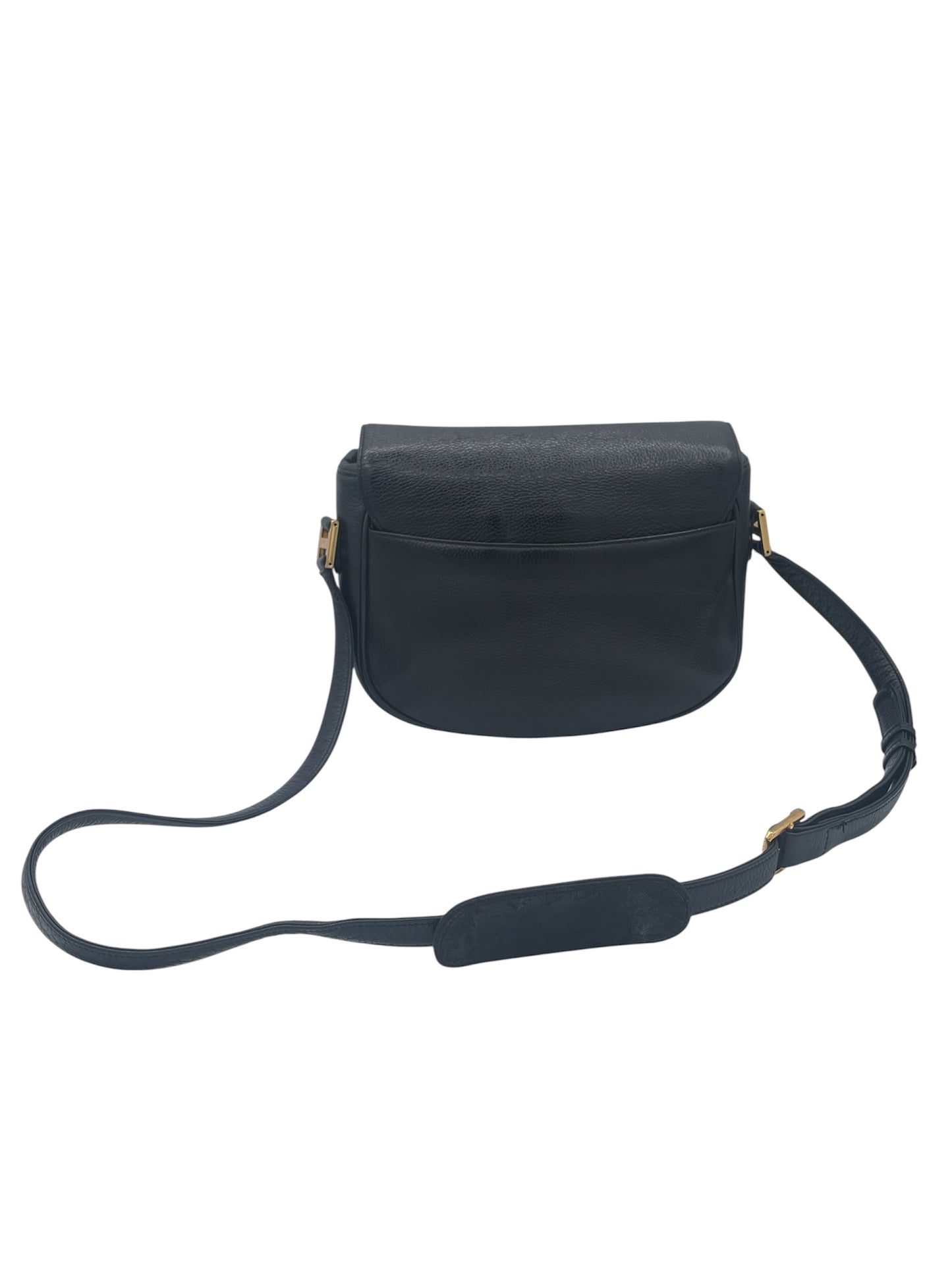 MCM Studded Leather Crossbody Shoulder Bag Gold Hardware Flap Style- Black