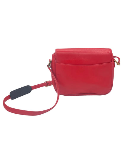 MCM Studded Leather Crossbody Shoulder Bag Gold Hardware Flap Style- Red