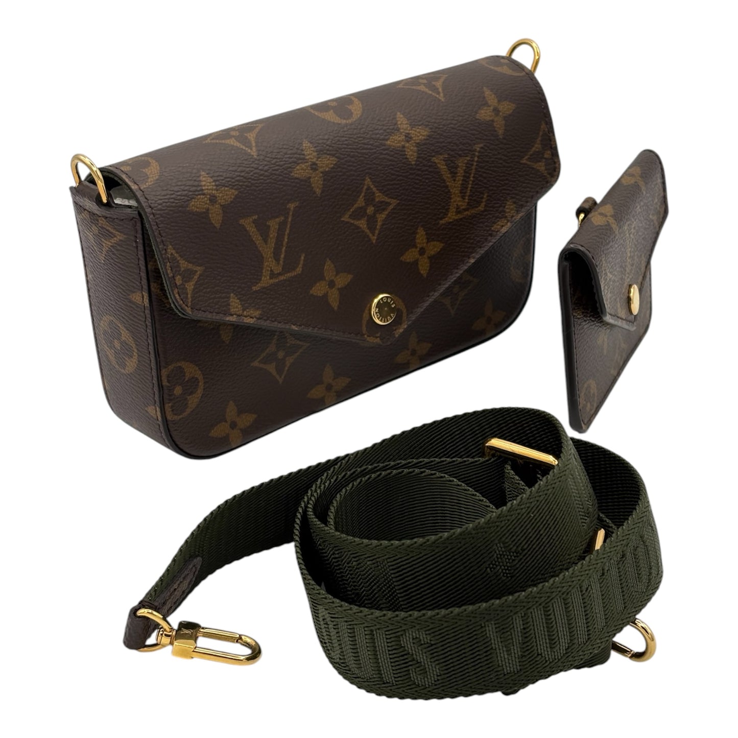 Louis Vuitton Multi Pochette Accessoires Monogram Canvas w/Khaki (Olive Green) Jacquard- Two Piece Set Strap
