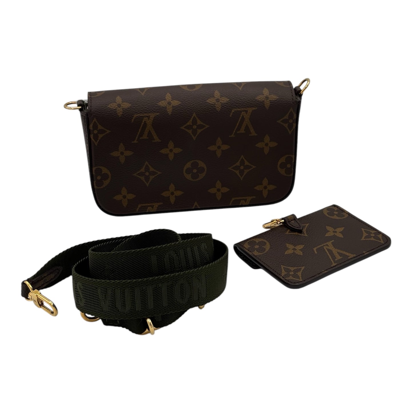 Louis Vuitton Multi Pochette Accessoires Monogram Canvas w/Khaki (Olive Green) Jacquard- Two Piece Set Strap