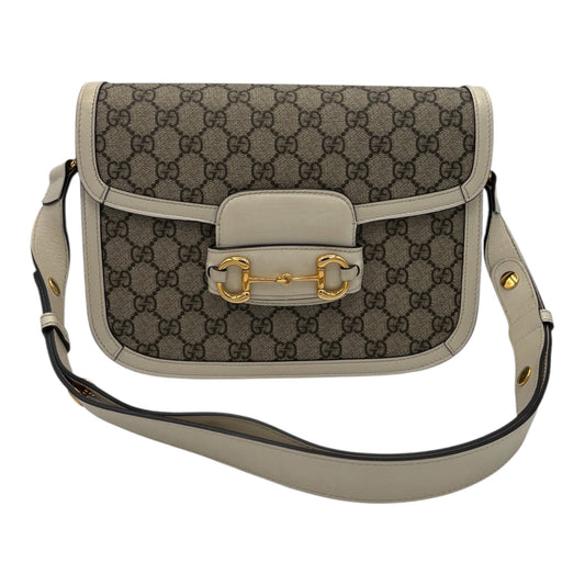 Gucci Horsebit 1955 Shoulder Bag GG Supreme Canvas & Ivory Leather