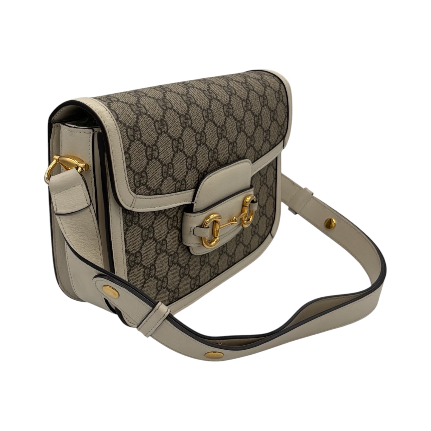 Gucci Horsebit 1955 Shoulder Bag GG Supreme Canvas & Ivory Leather