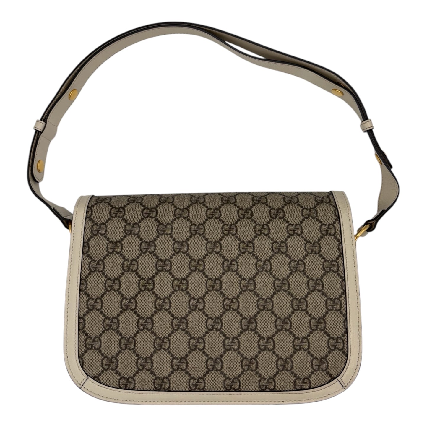 Gucci Horsebit 1955 Shoulder Bag GG Supreme Canvas & Ivory Leather