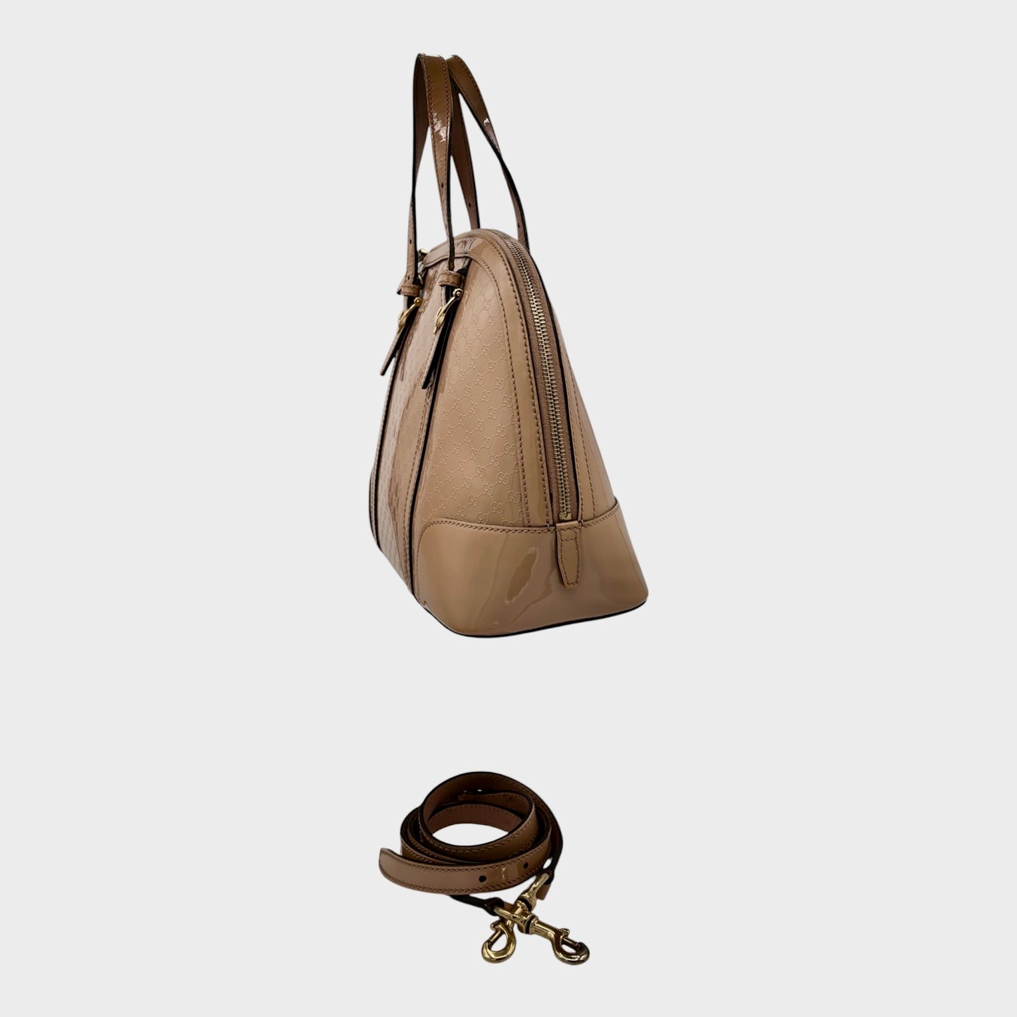 Gucci Guccissima Patent Leather Dome Satchel w/Detachable Strap- Mocha
