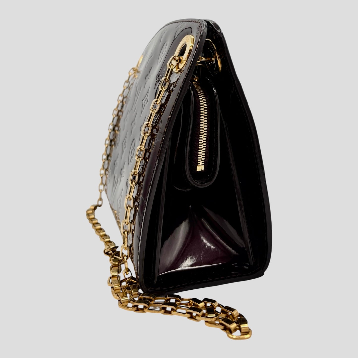 Louis Vuitton Monogram Vernis Patent Shoulder Bag- Black with Gold Chain Strap