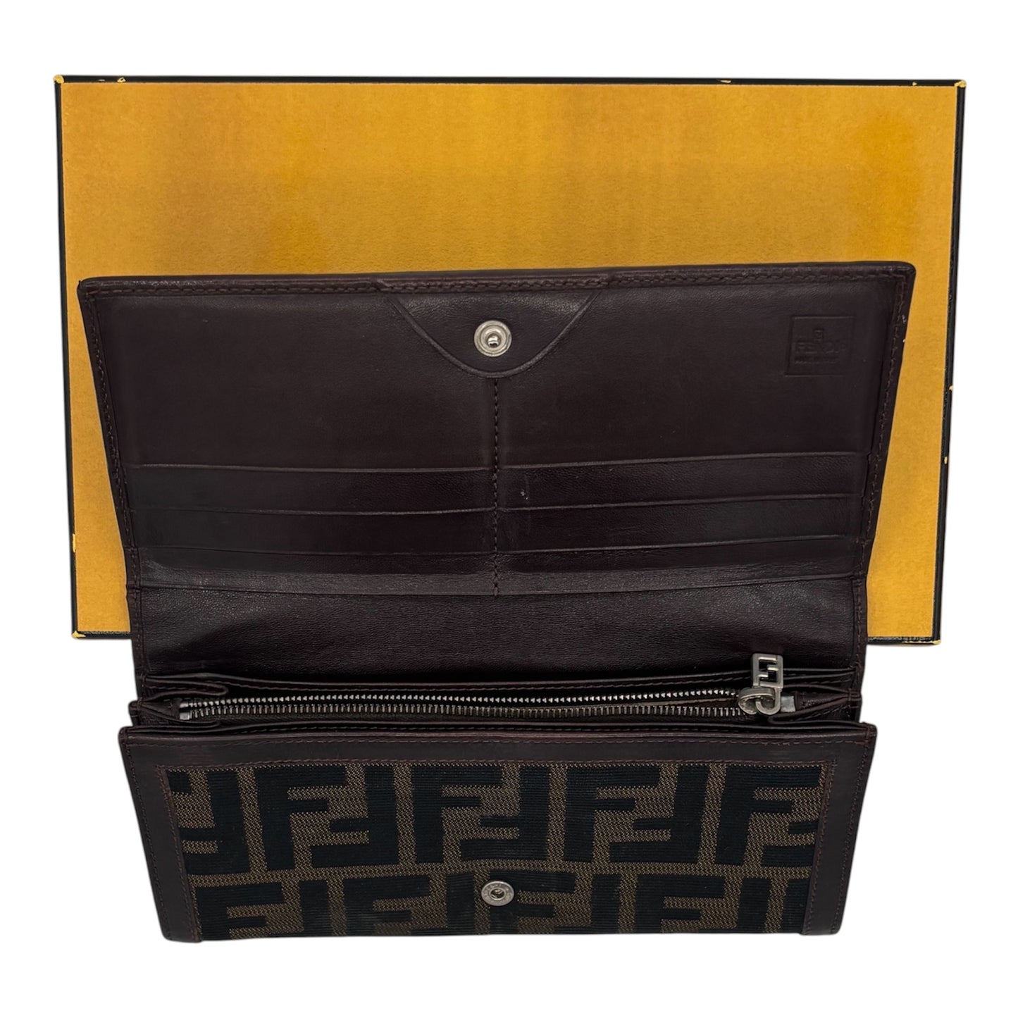 Fendi FF Monogram Continental Wallet- Brown & Black Zucca Canvas