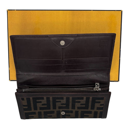 Fendi FF Monogram Continental Wallet- Brown & Black Zucca Canvas