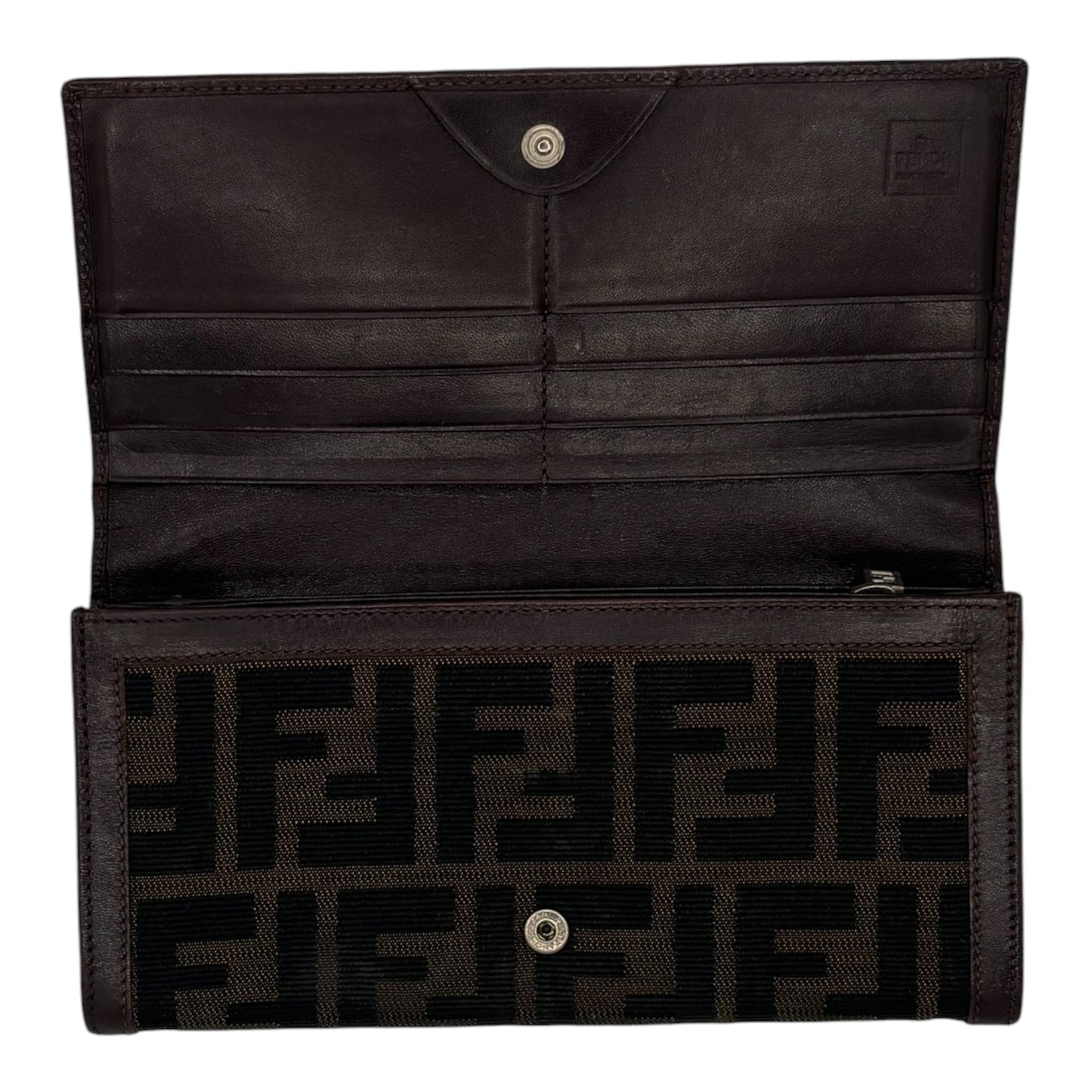 Fendi FF Monogram Continental Wallet- Brown & Black Zucca Canvas
