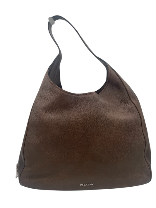 Prada Cervo Zipper HandBag- Brown