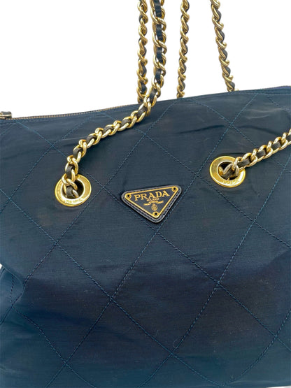 Prada Quilted Tessuto Chain Shoulder Bag w/ Gold Hardware- Dark Navy