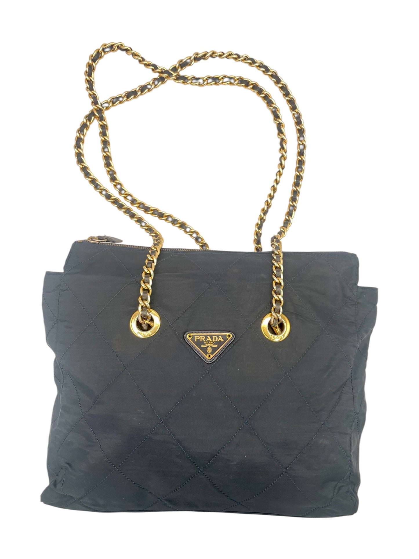Prada Quilted Tessuto Chain Shoulder Bag w/ Gold Hardware- Dark Navy