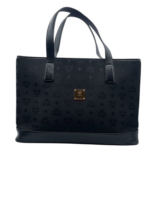 MCM Visetos Tote Bag – Luxury Designer Tote with Gold Logo Plate- Black